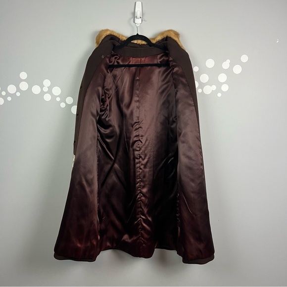 Vintage Stevens Forstmann Brown Coat Mink Fur Collar Union Made ILGWU 1950 1960 - Picture 6 of 13